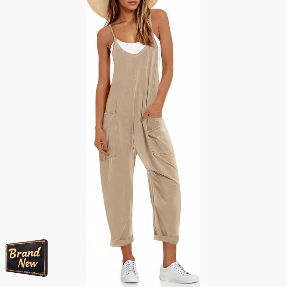 Women's Sleeveless Jumpsuit with Pockets, Relaxed Fit, Summer Casual